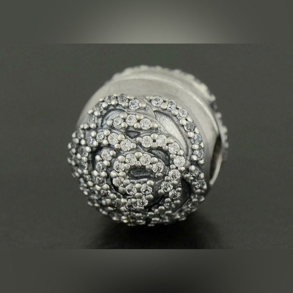 Retired Pandora Shimmering Rose Safety Clip Stopper Charm EUC - Picture 1 of 9